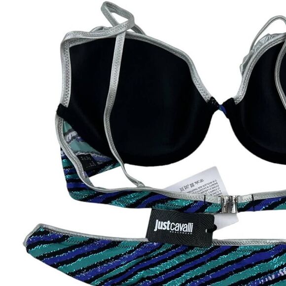 New Just Cavalli Women S US/EU 42 Stretch Bikini Blue Push-Up Two-Piece Swimsuit - Picture 12 of 14